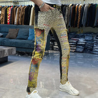 Men's Letter Embroidery Jeans New Punk Motorcycle Pants Jean Homme Elastic Slim Fit Versatile Jean For Men Hip Hop Jean Hombre