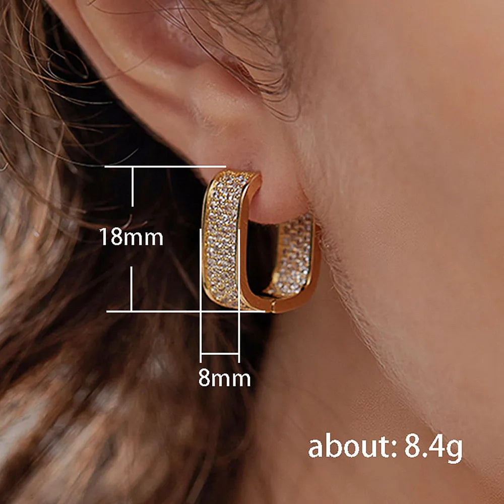 Huitan Korean Fashion Paved CZ Hoop Earrings for Women Metal Silver Color/Gold Color Simple Versatile Girls Earrings Hot Jewelry