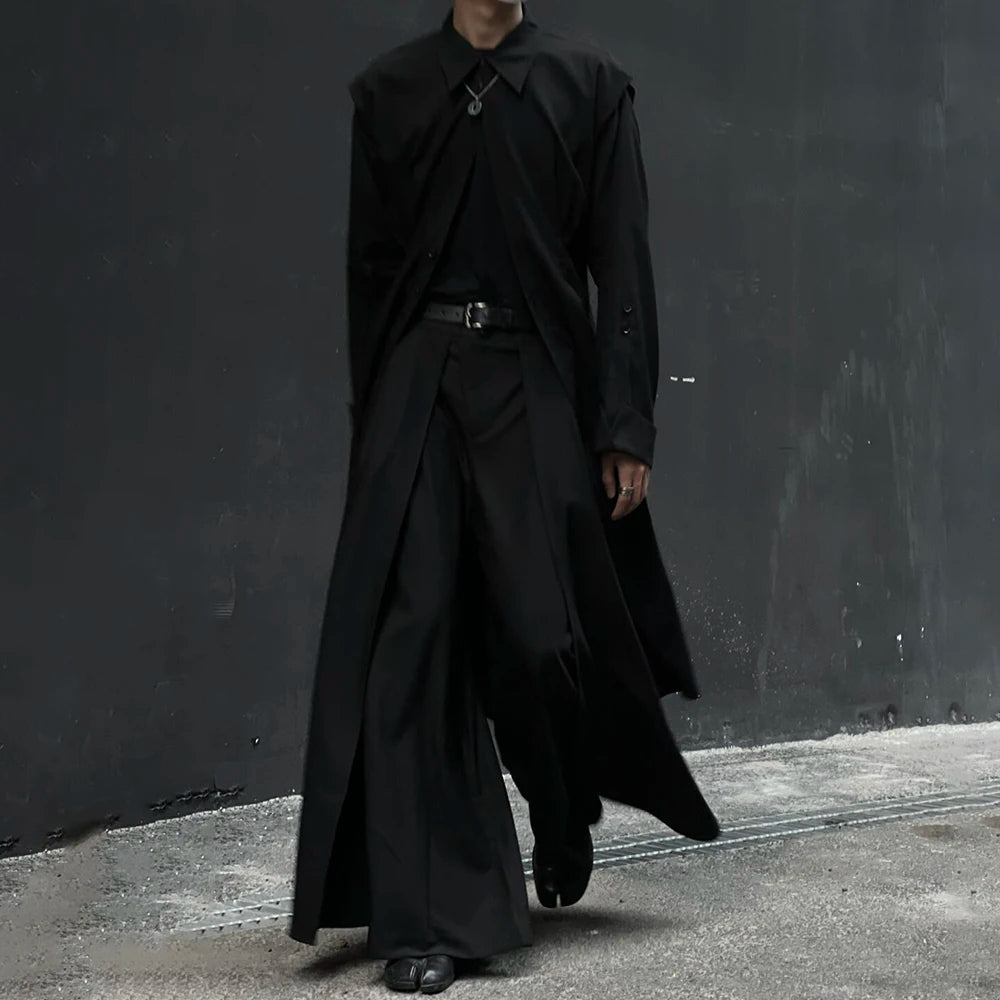 Mens Mid-Length Shirt Dark Gothic Style Casual Cape Autumn Japanese Streetwear Fashion Mature Style Long-Sleeve Tops Unisex 2024