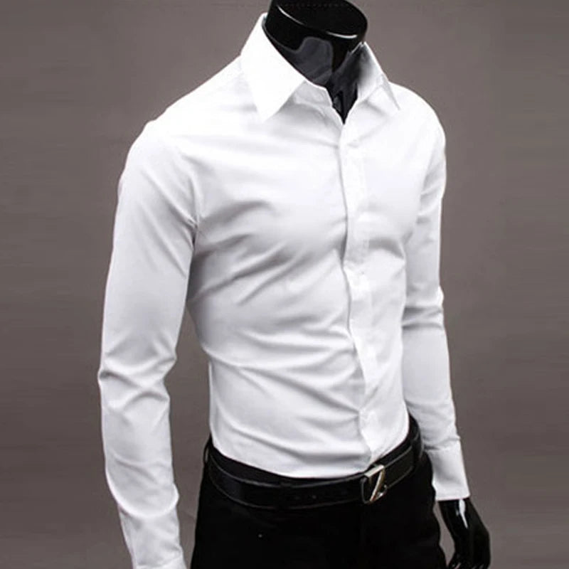 Men\'s Long Sleeve Button Up Shirts Solid Slim Fit Casual Business Formal Dress Shirt Suit for Wedding
