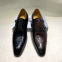 Men's Italian Genuine Leather Formal Oxford Shoes Python Crocodile Pattern Button Detailing for Office Party Wedding Footwear