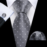 Barry.Wang Black White Gray Silver Men Tie Handkerchief Cufflinks Set Jacquard Necktie for Male Wedding Business Party Gift