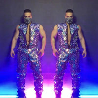 Reflective Laser Sequins Sleeveless Jumpsuit Mirror Overalls Men Singer Bar Nightclub Hip Hop Dance Costume Sexy DJ Stage Wear