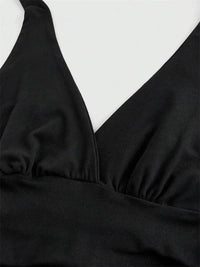 Solid V-neck Backless Halter Crop Top for Women Summer Sexy Y2K Sleeveless Ruched Top Streetwear