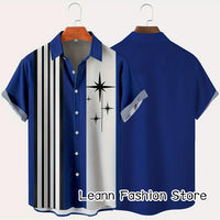 Men Summer Poker Symbol Stripe Print Shirt Casual Beach Short Sleeve Clothing Male Button Lapel Collar Shirt Fashion Leisurewear