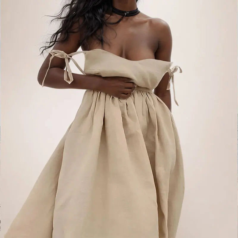 Chic Elegant Women's Dress Suspender Backless 100%Cotton Skin Friendly Fabric Unique Invisible Pocket Design Fashion Dress New