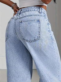 Women's blue jeans high waist straight loose jeans, comfortable and breathable fabric, suitable for casual outings and dates