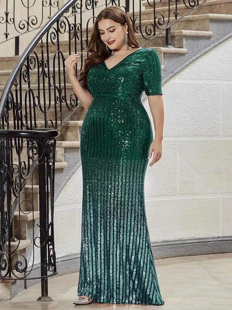 DEPDAR Plus Size Women Party Green Dresses Club Sequin V-neck Dress Fe Mega Mart Center DEPDAR Plus Size Women Party Green Dresses Club Sequin V-neck Dress Fe Mega Mart Center