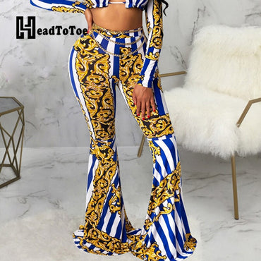 Colorblock Print Fashion Party Pants Women Skinny Pleated Flare Pants Women