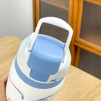 34oz Stylish Stainless Steel Water Bottle - Trendy Floral Two-Tone Design, 24Hr Hot/Cold Insulated, Leakproof Sport Lid & Handle