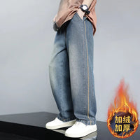 Boys Jeans 2024 Autumn&winter New Teenage Children Plus Fleece Warm Pants Boys Fried Street Handsome Pants Kids Denim Trousers