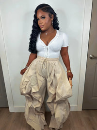 Summer Fashion 2025 Women Ruffle Print Cargo Pants Casual New Female Streetwear Joggers Elastic High Waist Loose Latern Trousers
