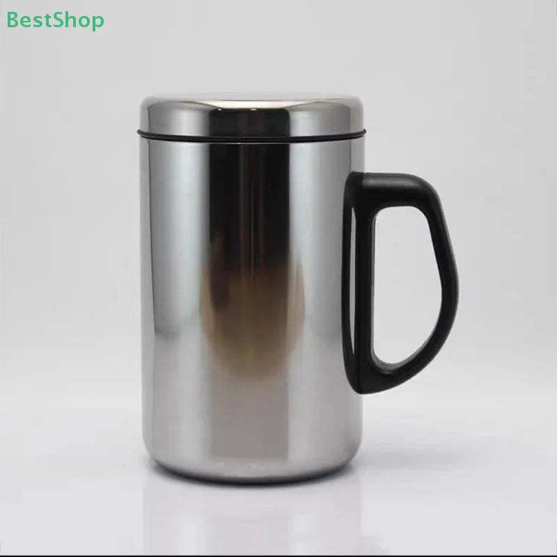 ★★★Stainless Steel Double-layer Mug With Lid, Office Insulated Insulated Mug With Handle