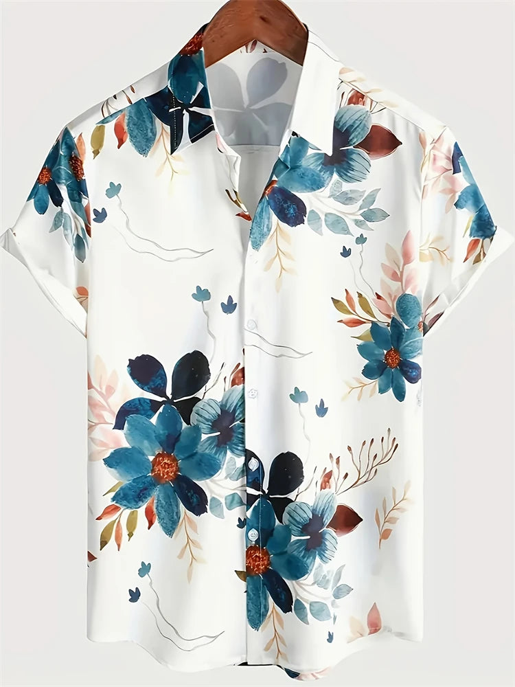 Men's Lapel Button Down Shirt T-Shirt New Floral Print Hawaii Beach Vacation Short Sleeve Breathable Fashion Men's Shirt Tops