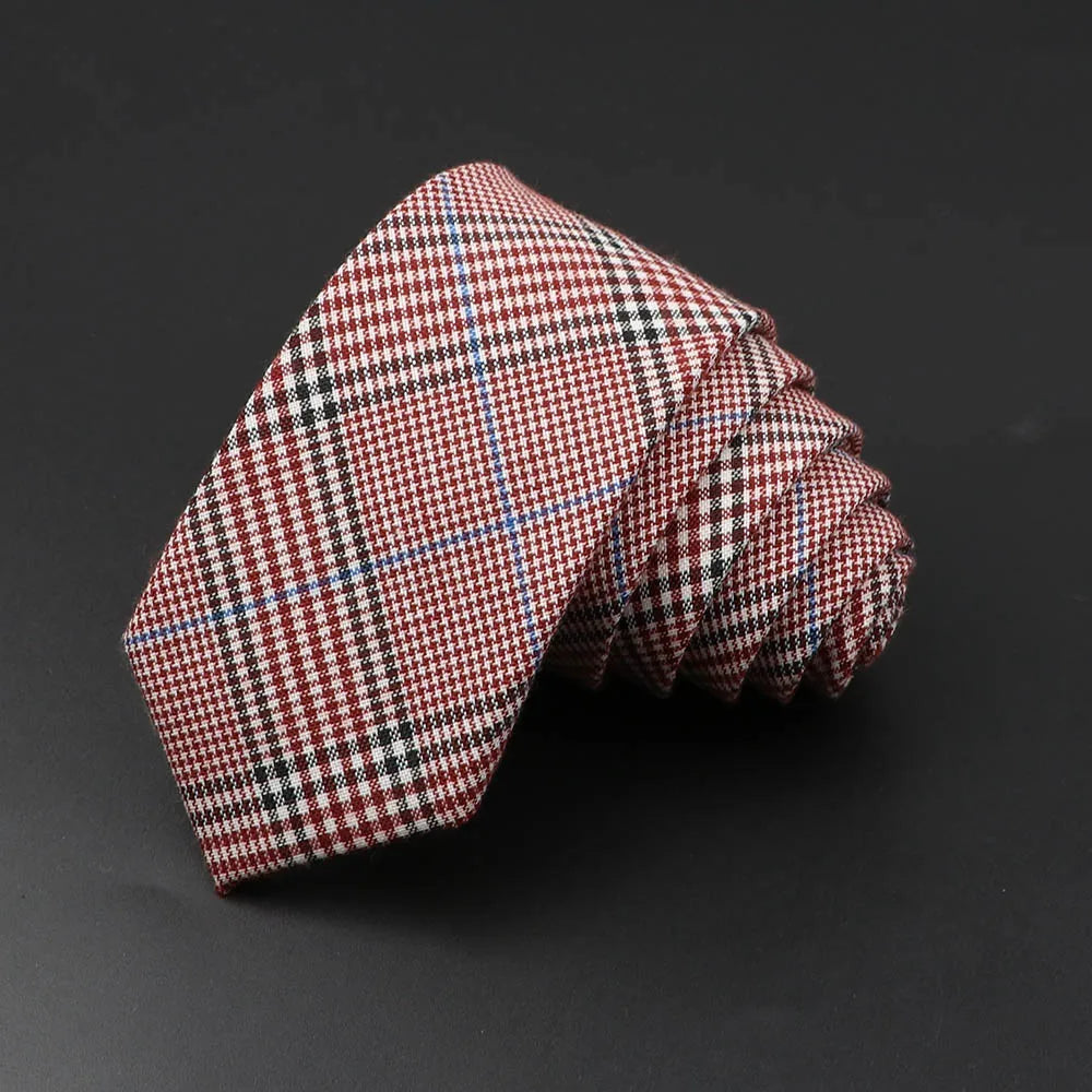 Classic Black Grey Plaid Cotton Necktie 6cm Slim Fashion Skinny Tie Men Tuxedo Suit Party Business Casual Accessory Cravat Gift