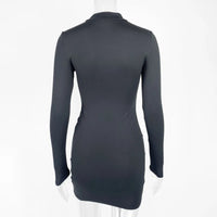 Women Black Bodycon Sexy Club Ruched Drawstring Mini Dresses Female Long Sleeve Slim Fit Party Short Vestidos 2024