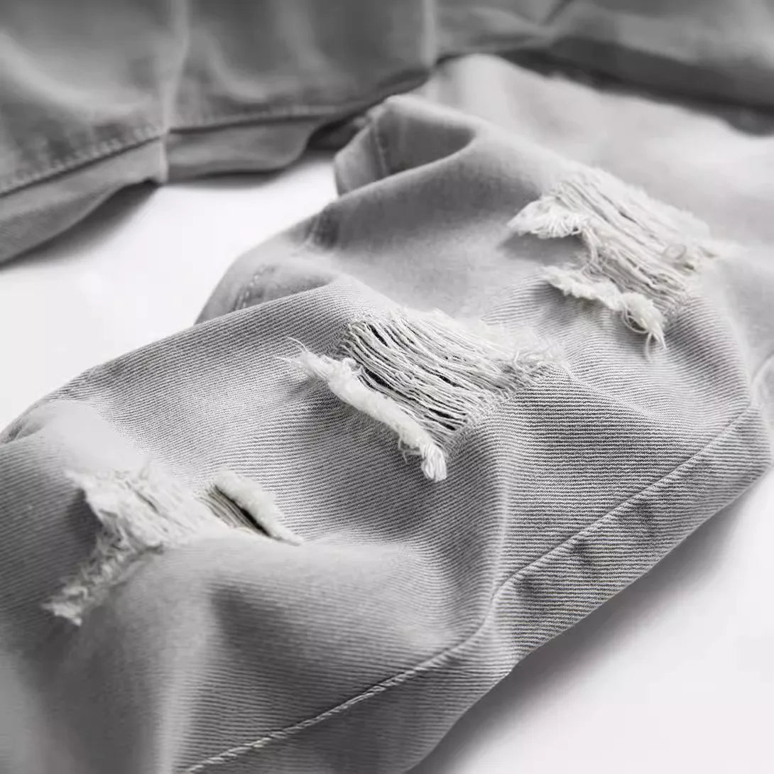 Jeans Boys Straight Ripped Children Washed Distressed Pockets Stretch Casual Denim Trousers Big Kids Streetwear 2025 Hole Pants