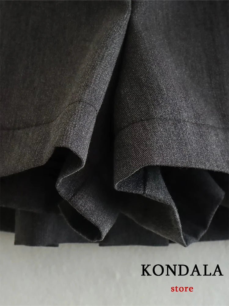 KONDALA Vintage Dark Grey Mini Skirts Women Ruffles Pleated Sexy Shorts Skirts Female Fashion 2024 Streetwear Mujer Faldas