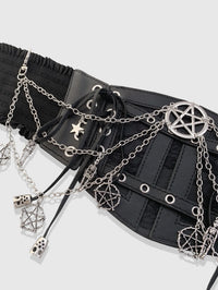 HERSHINE Women's Black Fashion Star Chain Elastic Wide Waist Belt, Y2K Gothic Punk Harajuku Rock Hip Hop Accessory，spring，summer