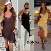 KONDALA Sexy Chic Black Lace Cami Tops Women V Neck Patchwork Sleeveless Y2K Girl Top Fashion 2025 Summer Fall Holiday Beach Top