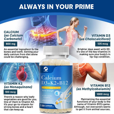 Kexinsh Vitamin D3K2 Capsules Vb12 Calcium Support Calcium Absorption Bone Teeth Heart Brain Health  Joints Immune Function