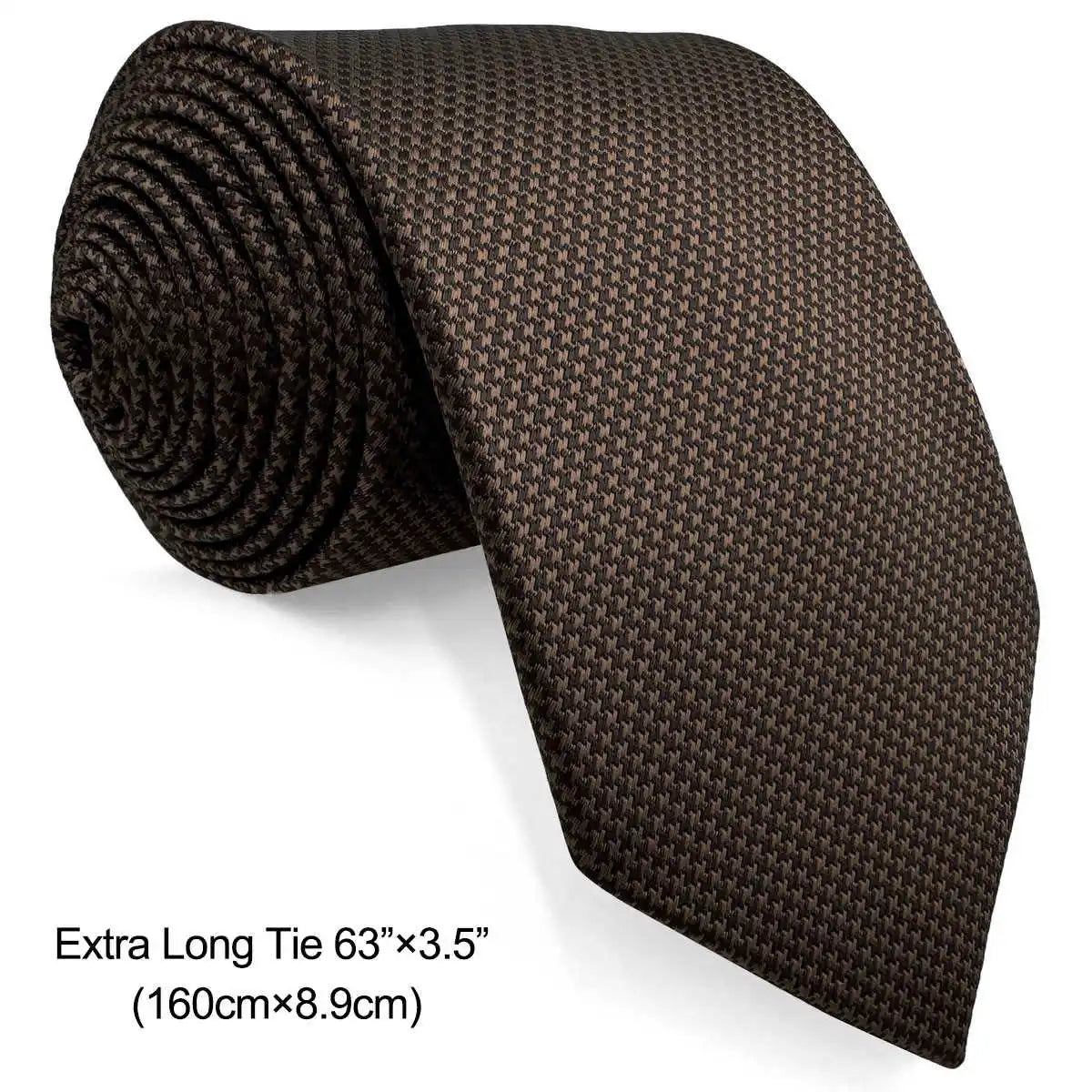 U27 Brown Houndstooth Necktie Set Handmade Wedding Fashion Extra Long Size Classic Ties for Mens Hanky