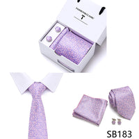 High Quality 7.5 cm Stripe Blue Tie Pocket Square Cufflinks Set For Men Gift Box Wedding Gravatas Fit Workplace