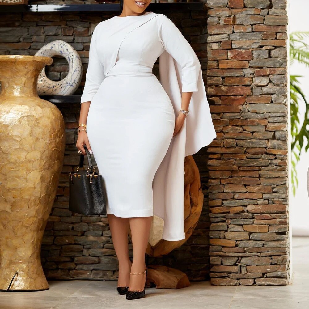 African Dresses New Arrivals 2023 Women Elegant Fashion Pencil Dress 3/4 Sleeve Knee Length Cloak Casual Bodycon Church Dress