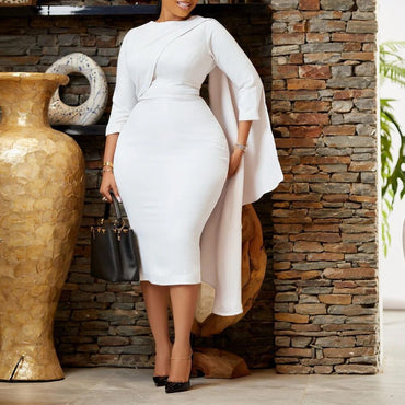 African Dresses New Arrivals 2023 Women Elegant Fashion Pencil Dress 3/4 Sleeve Knee Length Cloak Casual Bodycon Church Dress