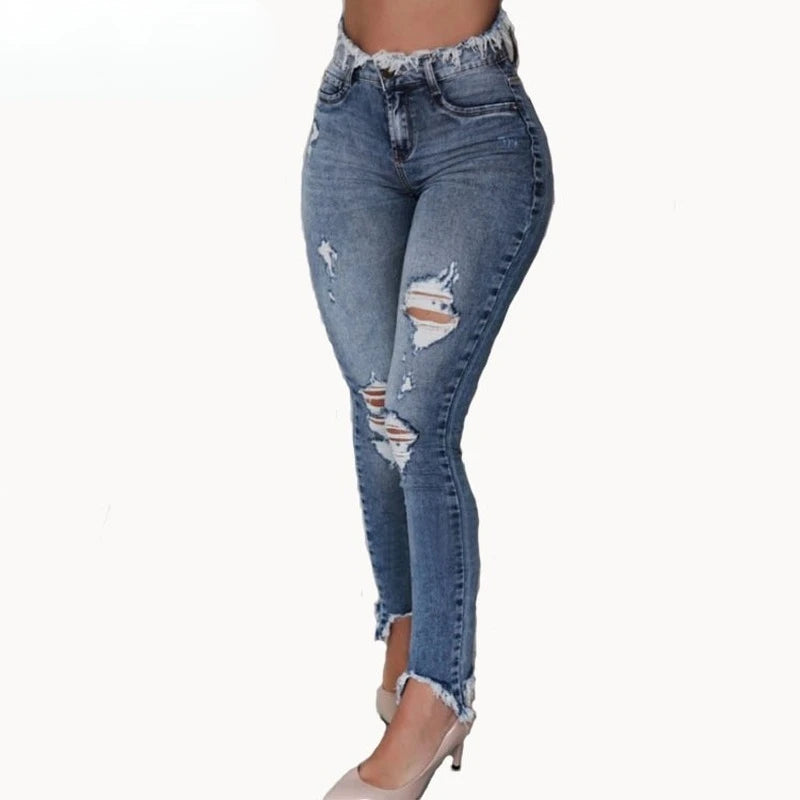 Meqeiss 2023 New Clothes Women Jeans Woman Slim pants Washed Ripped Hole Gradient Long Jeans Denim Sexy Regular Pants