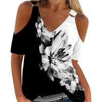 Fashion Print Off Shoulder Ladies Tops Summer Sexy V Neck Short Sleeve Casual Blouse 2022 Hot  Women Outfits Party Dress Shirts