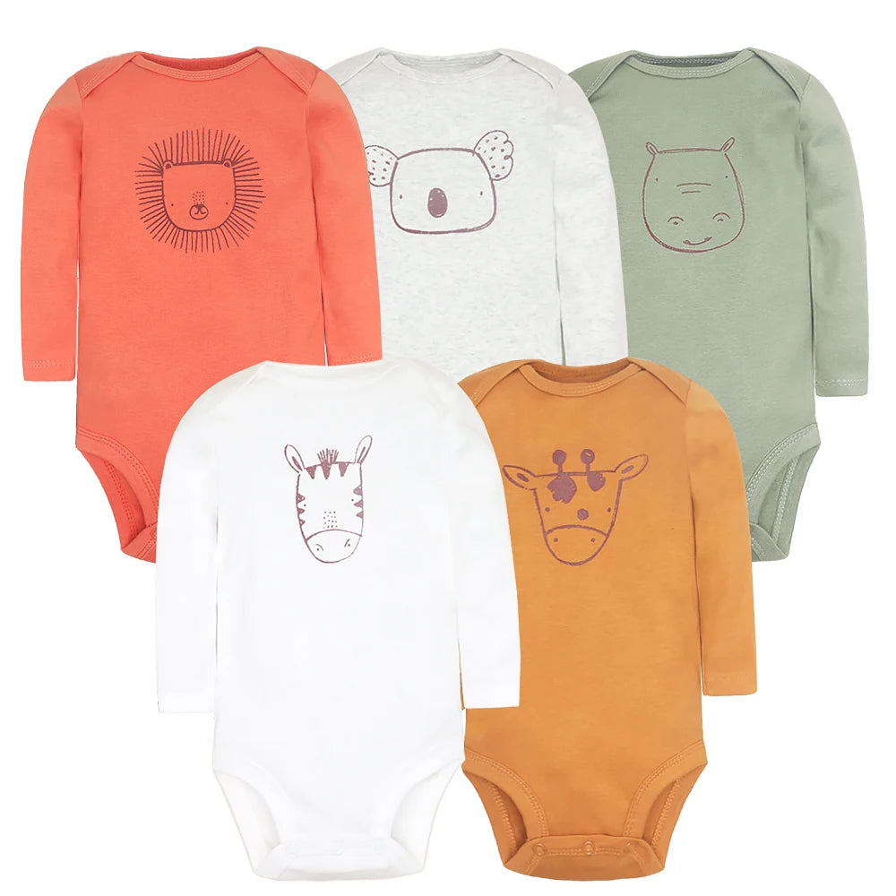5-Pack Spring Autumn Baby Clothes Cartoon Baby Boys Long Sleeve Bodysuit Soft Cotton Outfits for 0-24 Months Infant Bebe Clothes