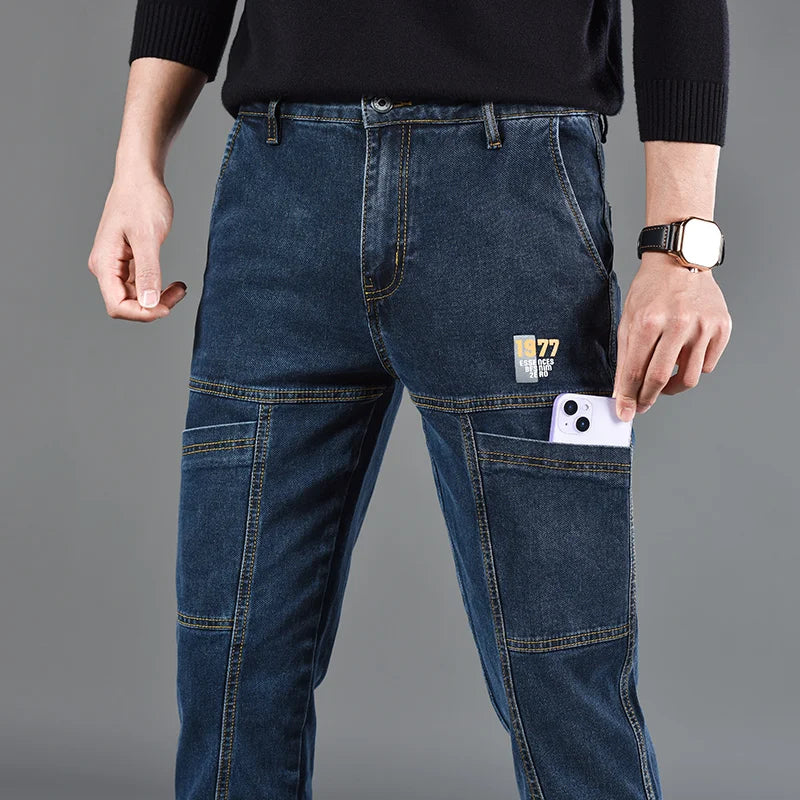 Fashion Print Six-Pocket Jeans Small Straight Cut Style Men's Casual Comfortable Fit Clothing