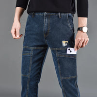 Fashion Print Six-Pocket Jeans Small Straight Cut Style Men's Casual Comfortable Fit Clothing