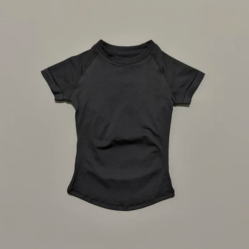 HISTELLO Sport Short Sleeve Top Women Gym Yoga Top Workout Clothes Sports T Shirt Fitness Activewear Running Tight Tops