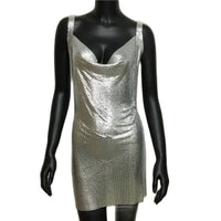 Sexy Metallic Sequin Mini Dress For Women Backless Cocktail Club Glitter Low Cut Halter Dress Rave Party Nightclub Dresses