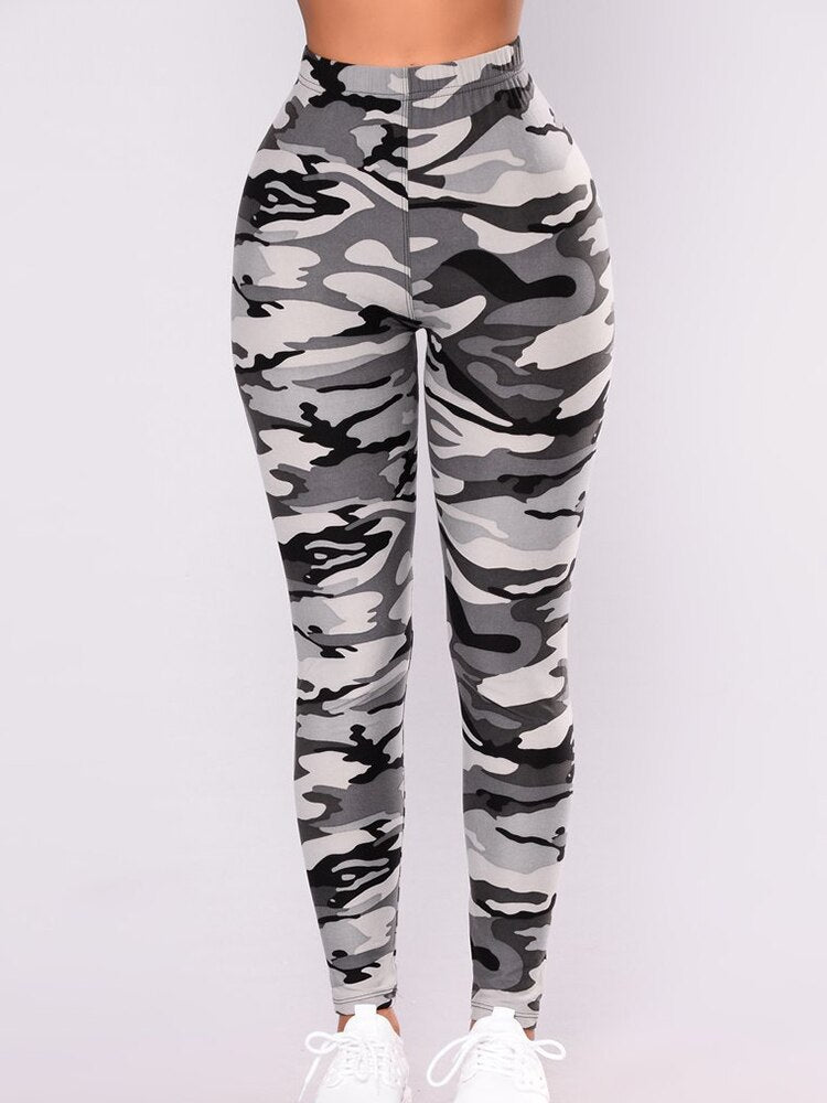 Women Print Tight Workout Camouflage Pants Push Up Leggings Fitness High Waist Trousers Gray Green Gym Clothing Dropshipping