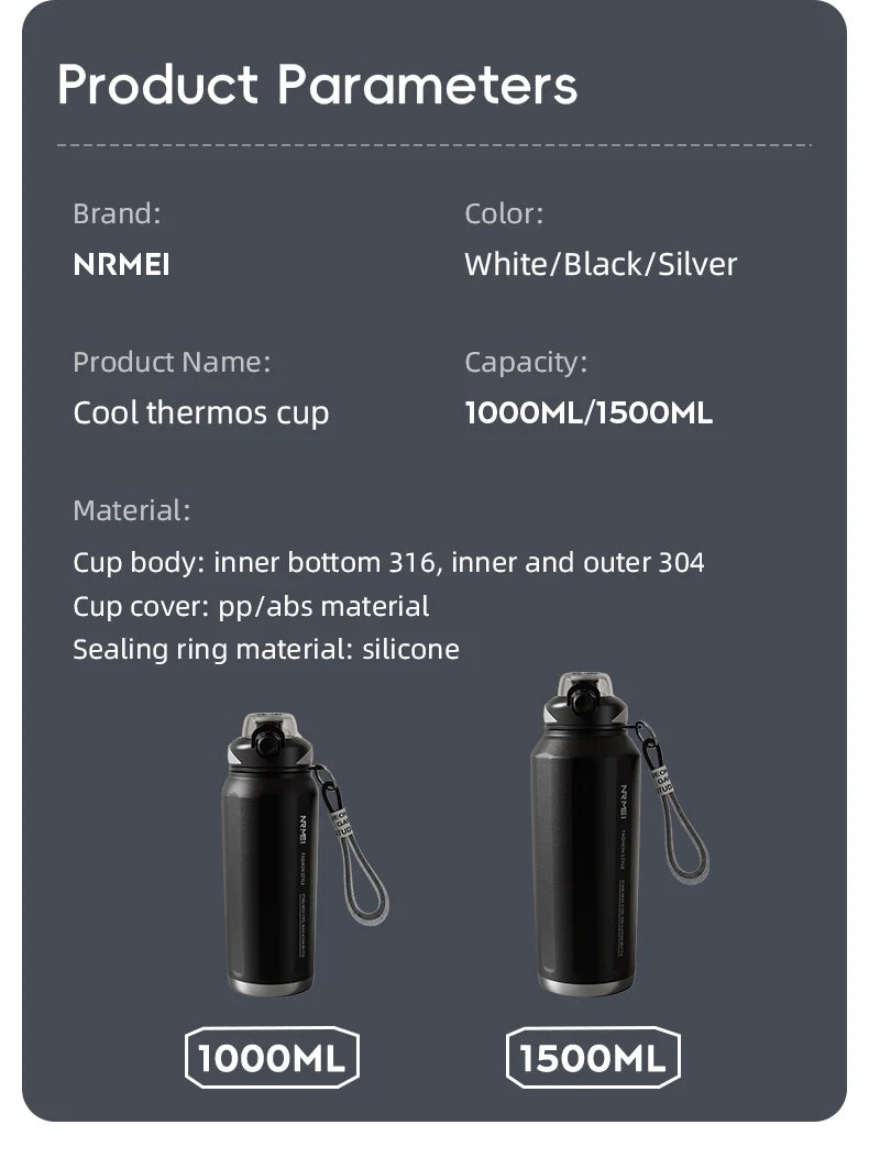 One Button Open Water Bottle with Lifting Rope, Large Capacity Stainless Steel Thermos Bottle,Outdoor Sport Vacuum Flasks