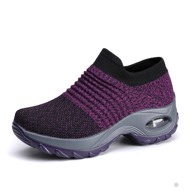 Women's Walking Trainers Fashion Fly Weaving Sock Sneakers Breathable Comfortable Nursing Shoes Casual Platform Loafers Non-Slip