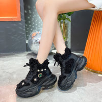 2024 New Winter Fashion Warm Shoes Crystal Metal Decorative Sports Shoes Women's Luxury Velvet Warm Boots zapatos de mujer