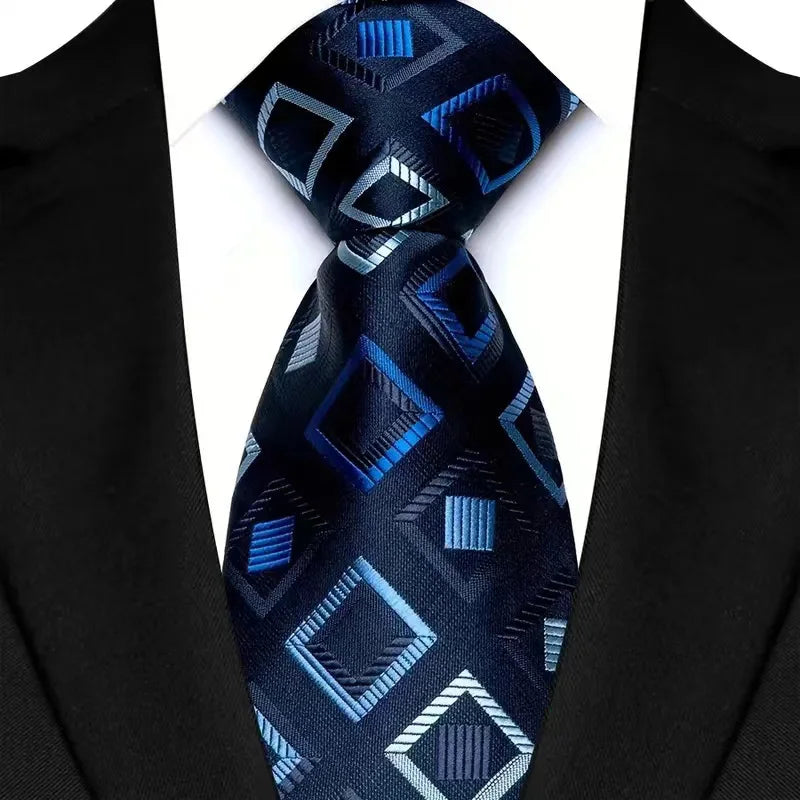 Luxury Men's Necktie 8cm Navy Blue Color Tie Jacquard Neck Ties for Man Business Wedding Party Gift