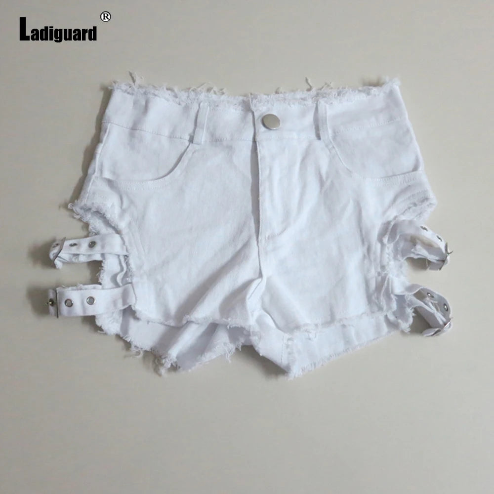 Ladiguard Sexy Ripped Denim Shorts Women Fashion Lace-up Short Jeans 2023 Summer New Dance Panties Ladies Vintage Demin Hotpants