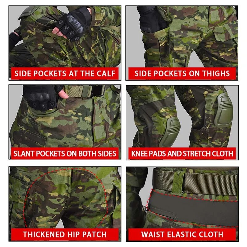 Men Combat Pants with Knee Pads Army Military Airsoft Tactical Men Work Pants Camouflage Multicam Trekking Hunting Clothes Mens