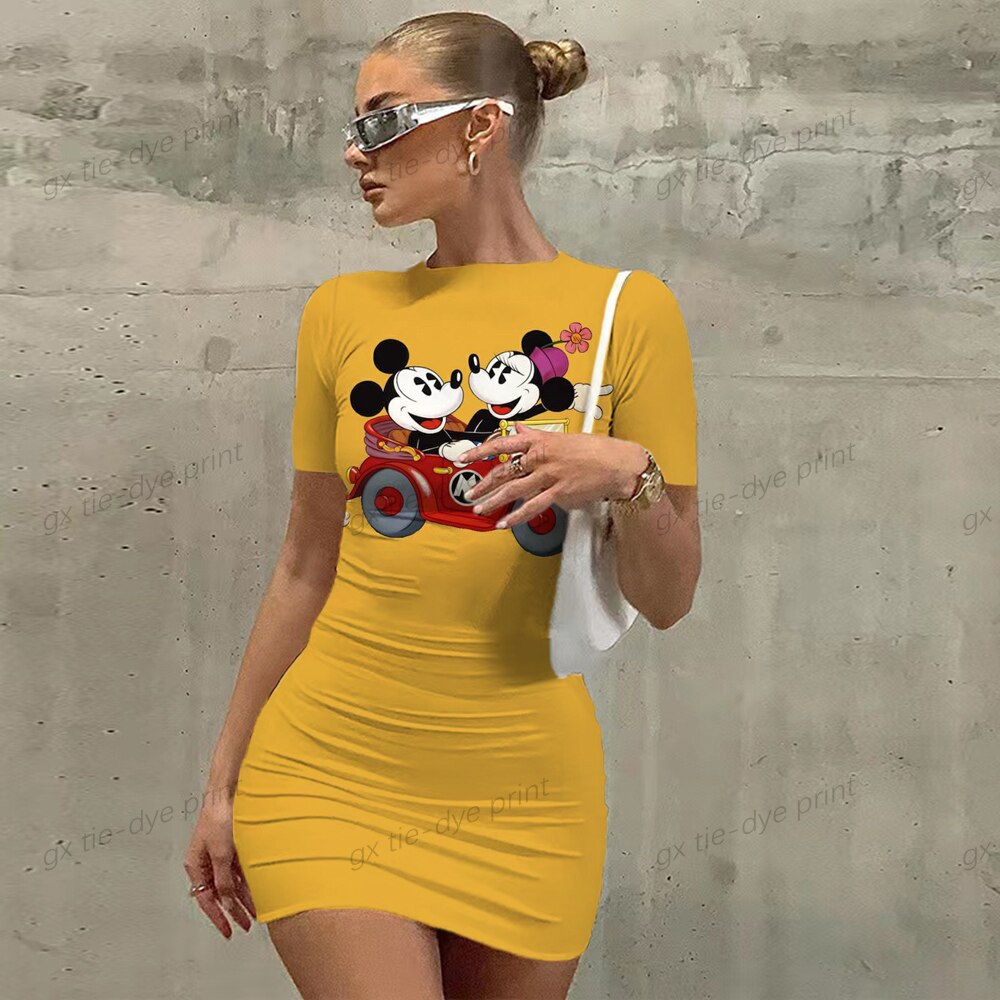 2023 Sexy summer women's new Korean temperament Disney Minnie Mickey Mouse short-sleeved Dress