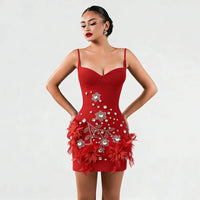 2026 New Arrival Women Spaghetti Strap Bandage Dress Luxury Rhinestones Diamond Club Party Mini Clothes