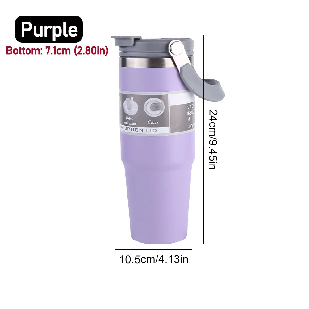 30oz Vacuum Insulated Cup with Handle Double-Layer Insulated Cup Stainless Steel Sports Water Bottle for Cold Hot Beverages