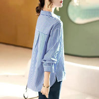 Button Up Female Tops Crop Striped Women's Shirt And Blouse Vintage Xxl Premium Promotion Fashion 2025 Elegant Youth Offer