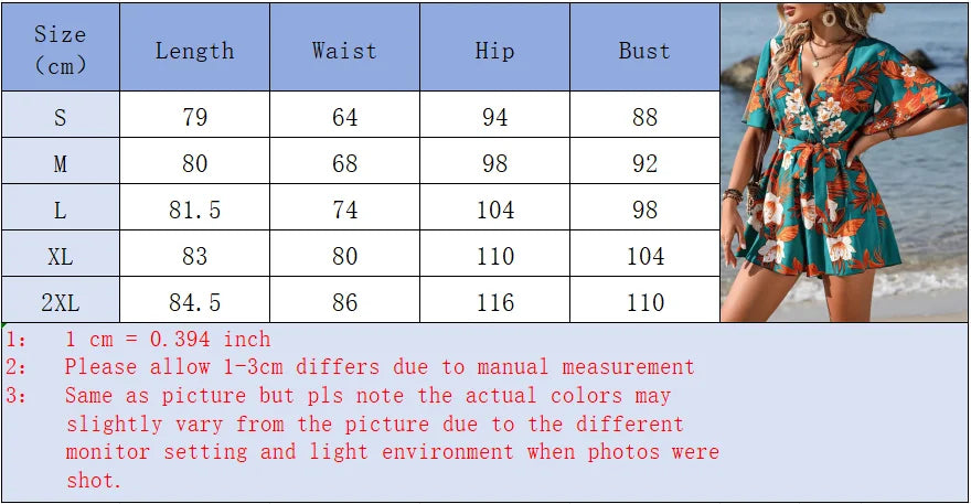 Loose High Waisted Short Sleeve Jumpsuit V-neck Printed Women Jumpsuit Beach Vacation Comfortable Summer Clothes