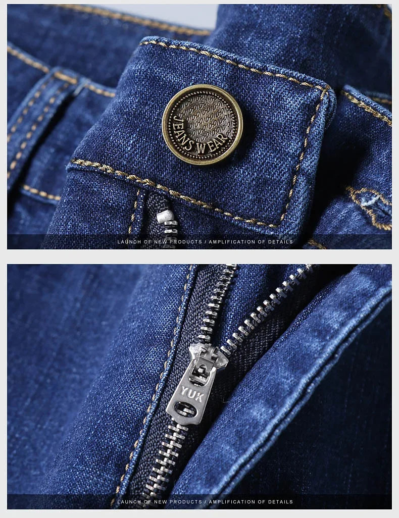 2025 Spring Autumn New Men's Jeans Casual Straight Stretch Fashion Classic Blue Black Work Denim Trousers Male Brand Clothing