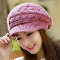 Women's winter solid color warm knitting loose beret leisure ski cap Korean version beret plus velvet thick knitting ear cap